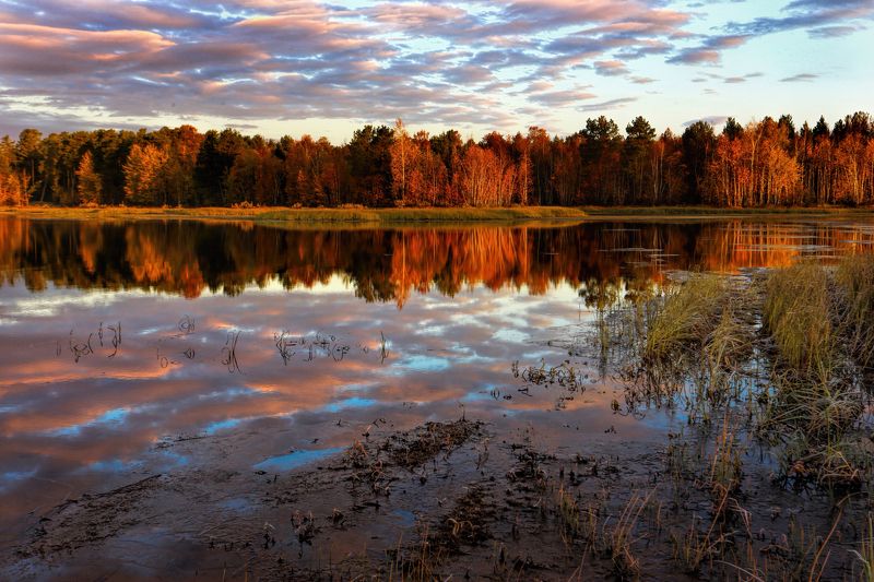 Небо, Осень, Отражения, Рассвет Осенние отражения фото превью