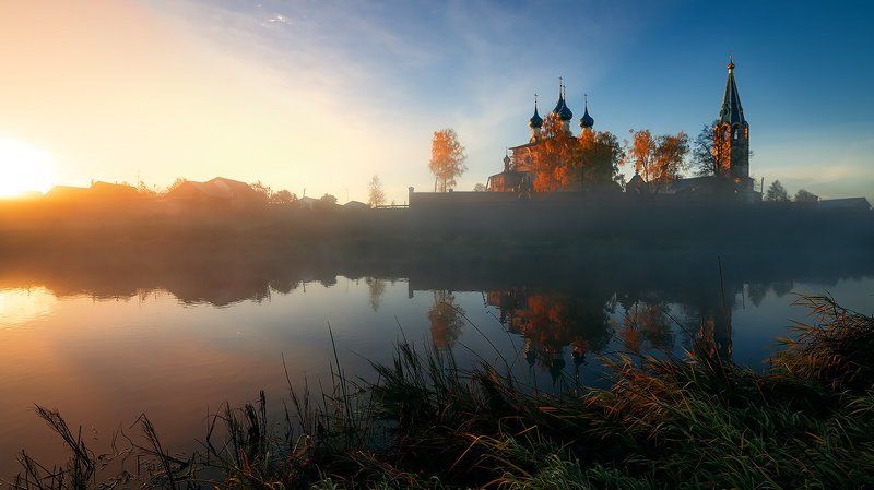 Утро, лодка, церковь, тишина, пейзаж, природа Октябрь, немного тишины... фото превью