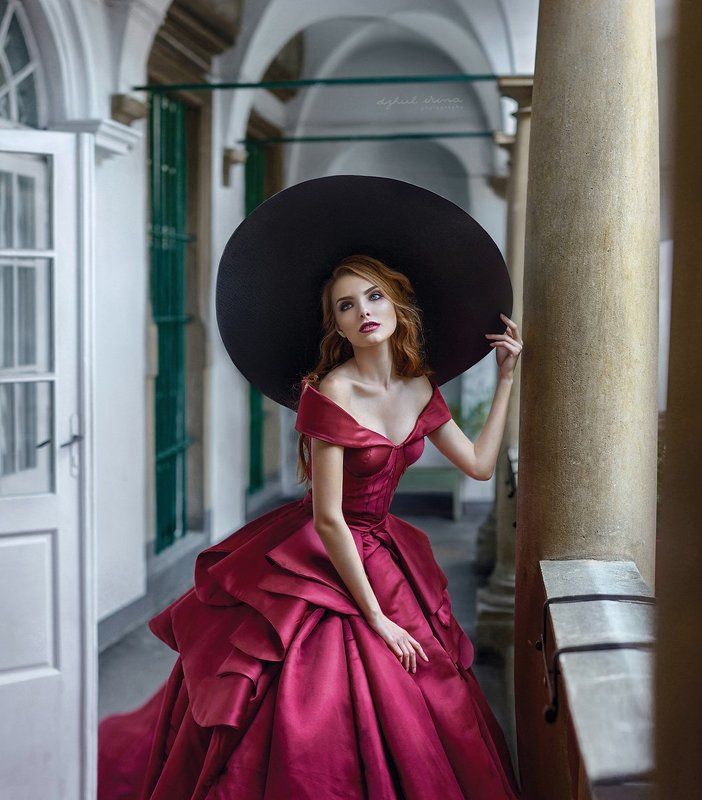Dress, Dzhul irina, Dzhulirina, Eyes, Girl, Hat, Irinadzhul, People, Portrait, Red, Woman, Портрет Lady in red фото превью