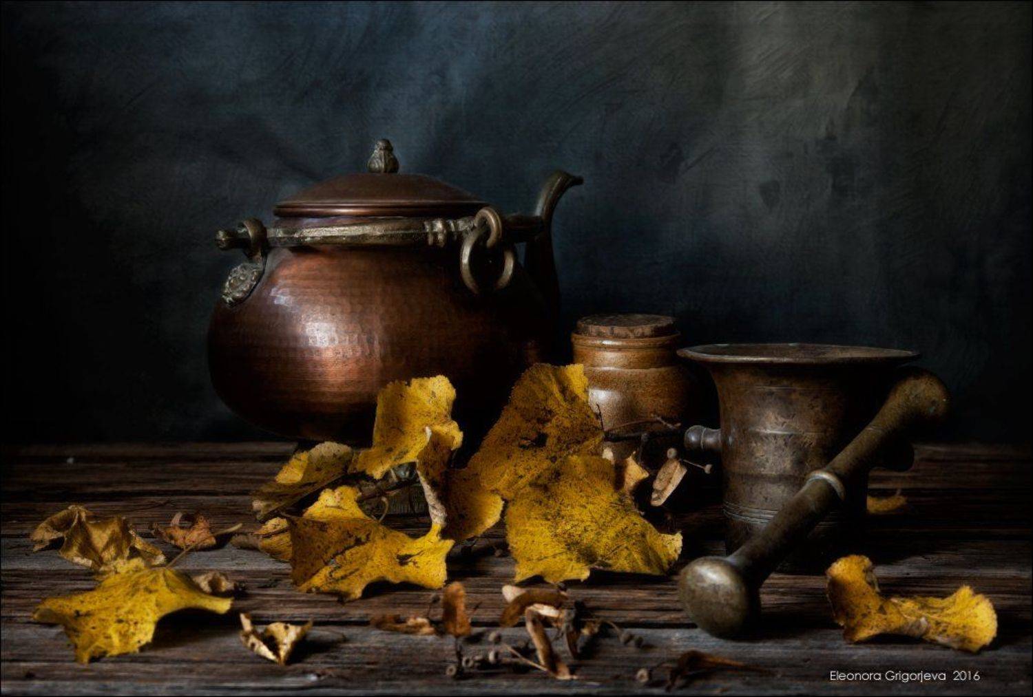 Золотая осень, Липа, Натюрморт, Осень, Ретро, Ретроступка, Чайник, Eleonora Grigorjeva
