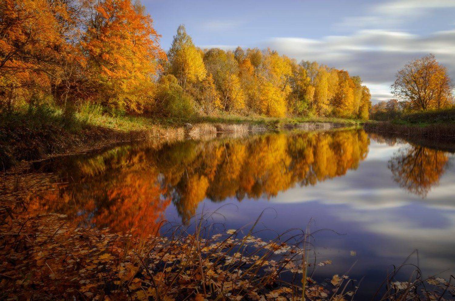 Autumn, Clouds, Colours, Leaves, Reflections, Justinas Kondrotas