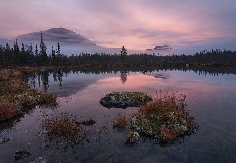 Озеро, Рассввет, Хибины Рассветная нежность фото превью