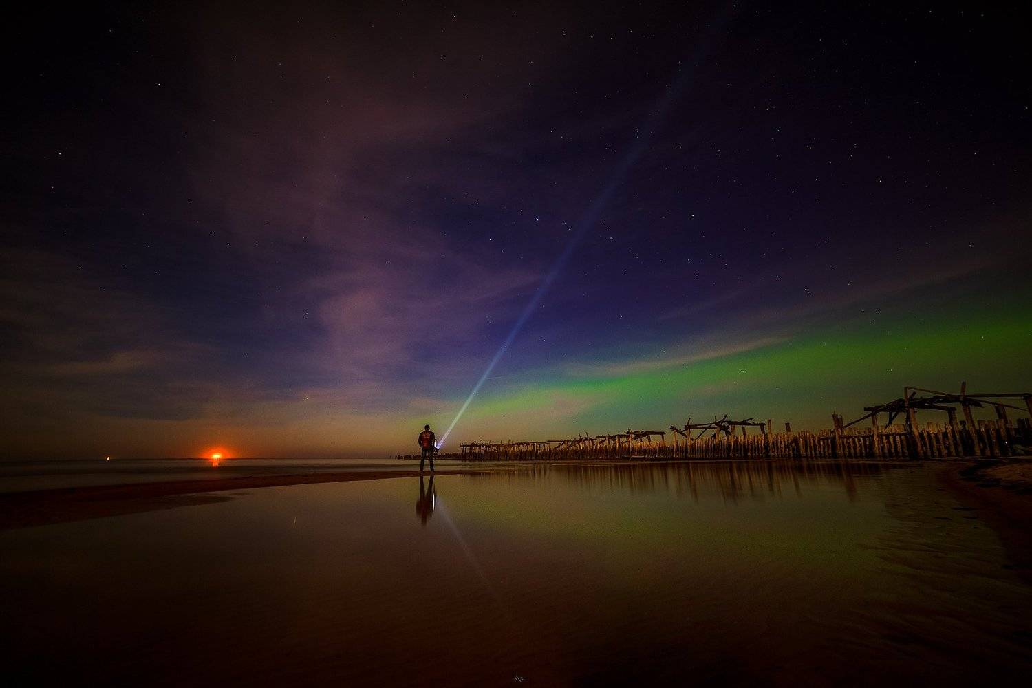 Aurora borealis, Landscape, Lithuania, Long exposure, Night, Sventoji, Руслан Болгов (Axe)