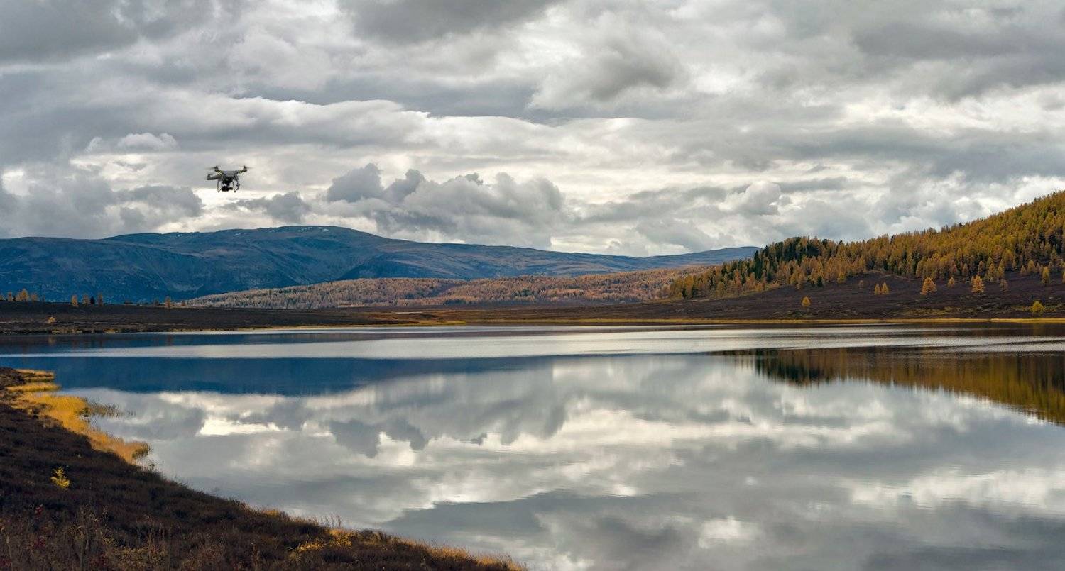 горный алтай, дрон, квадрокоптер, облака, озеро, осень, отражения, узунёль, Валерий Пешков