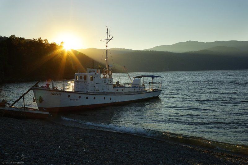 алтай, телецкое озеро, теплоход, рассвет, утро *** фото превью