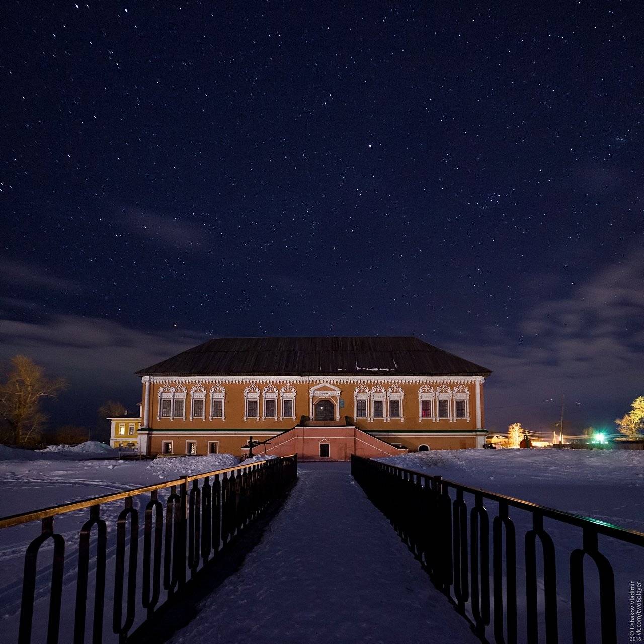 палаты Строгановых, Усолье, Пермский край, вечер,архитектура, звезды, зима, снег, Владимир Ушаков