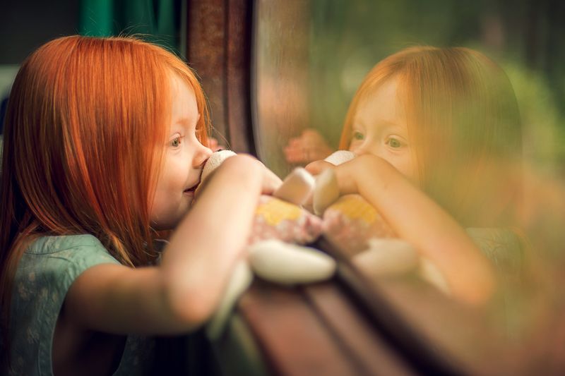 girl, red hair, train, window,eyes Путешественница фото превью