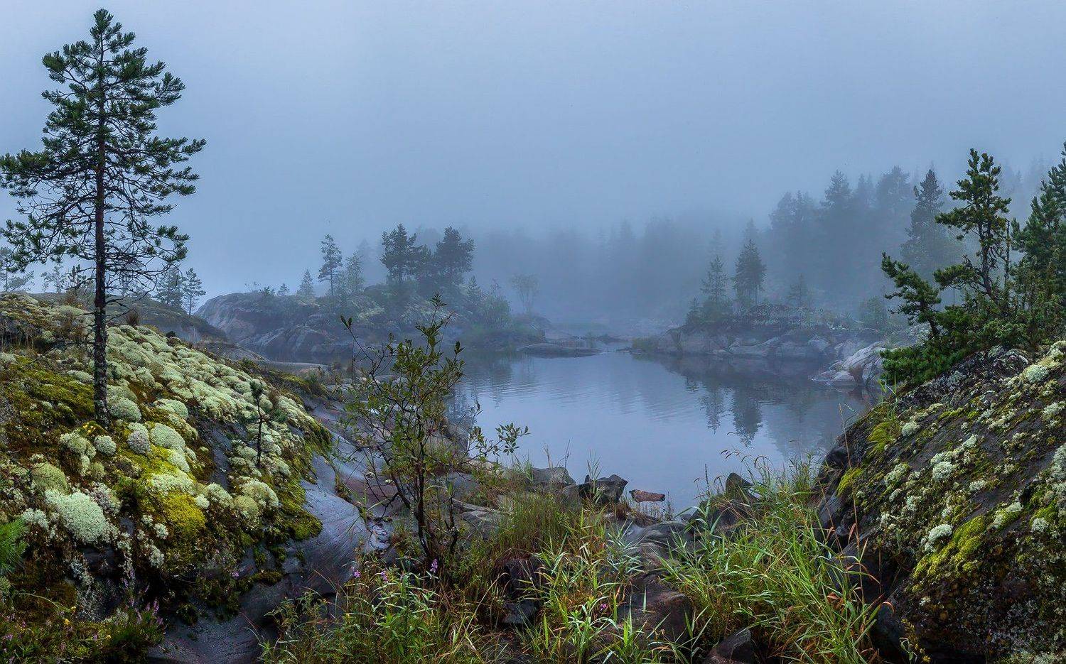 шхеры, остров, ладожское озеро, карелия, бухта, камни, рассвет, туман, Лашков Фёдор