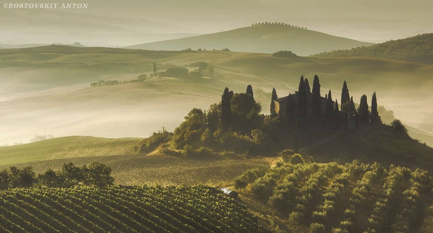 Тоскана, Италия, утро, туман, Антон Ростовский