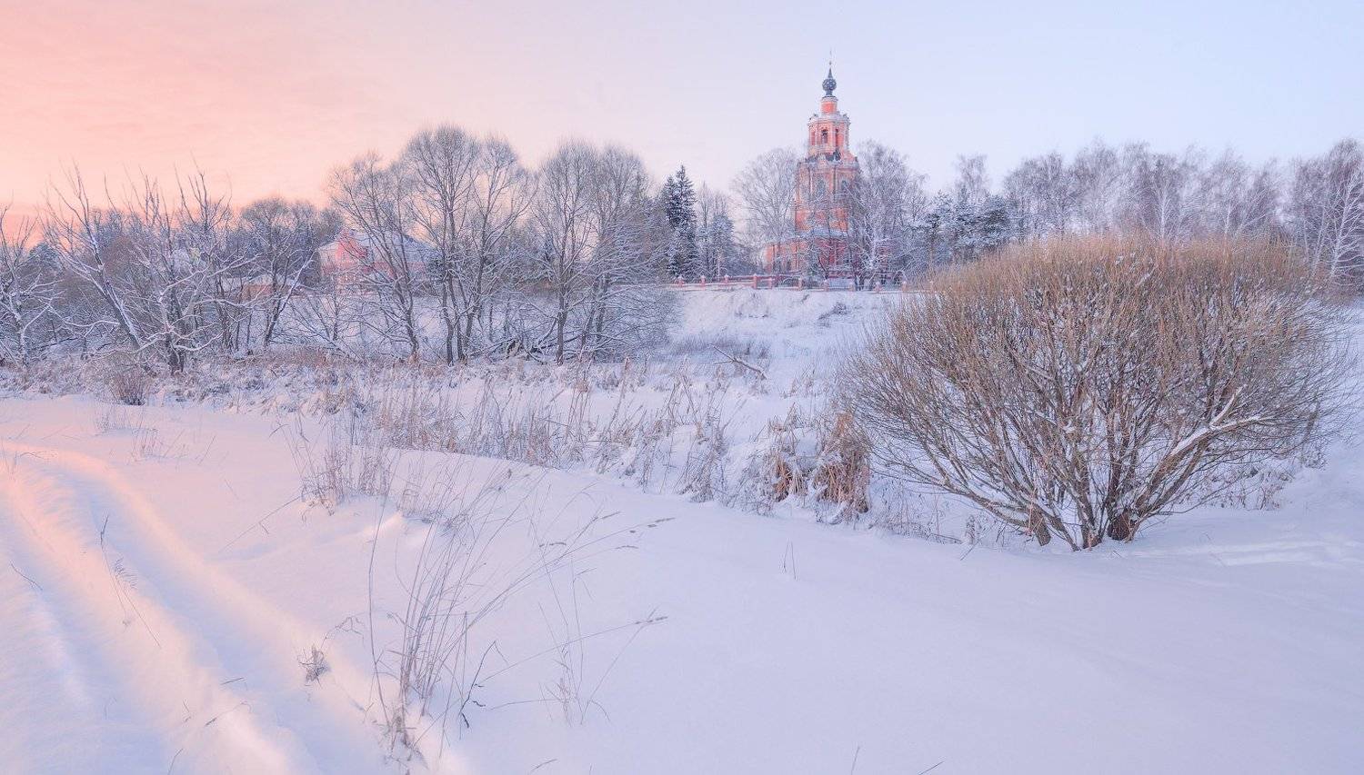 вечер, закат, зима, храм, подмосковье, Виктор Климкин