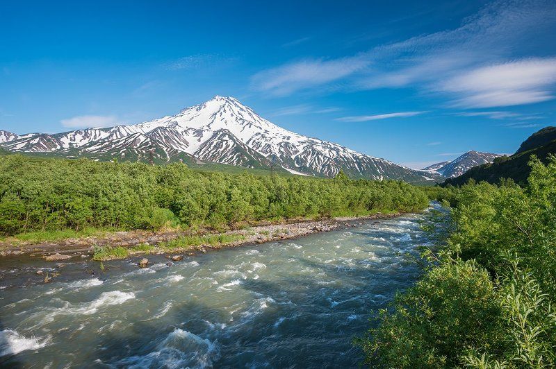 камчатка, вулкан, вилючинский, река, паратунка, лето  фото превью