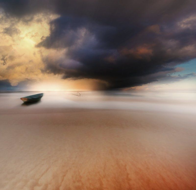 Lithuania, boat, sea, Baltic sea, water, clouds, storm, sun * фото превью