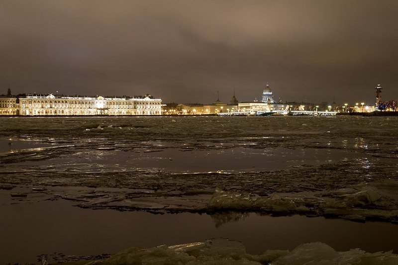 лёд, ночь, нева, огни Тот берег фото превью