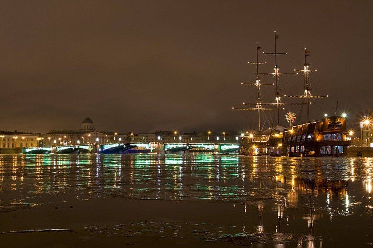 нева, лед, вода, река, мост, корабль, питер, Dankost