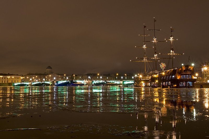 нева, лед, вода, река, мост, корабль, питер Биржевой мост фото превью