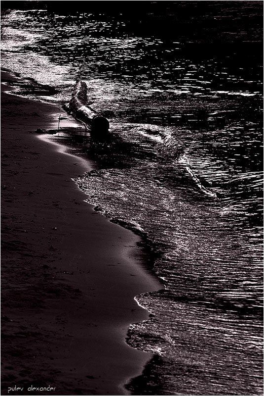 волна,вода,берег,река,бревно,закат,прогулка ... в набежавшую волну.... фото превью