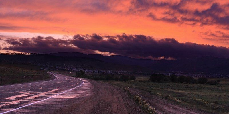 бурятия, дорога, м55, закат На запад фото превью