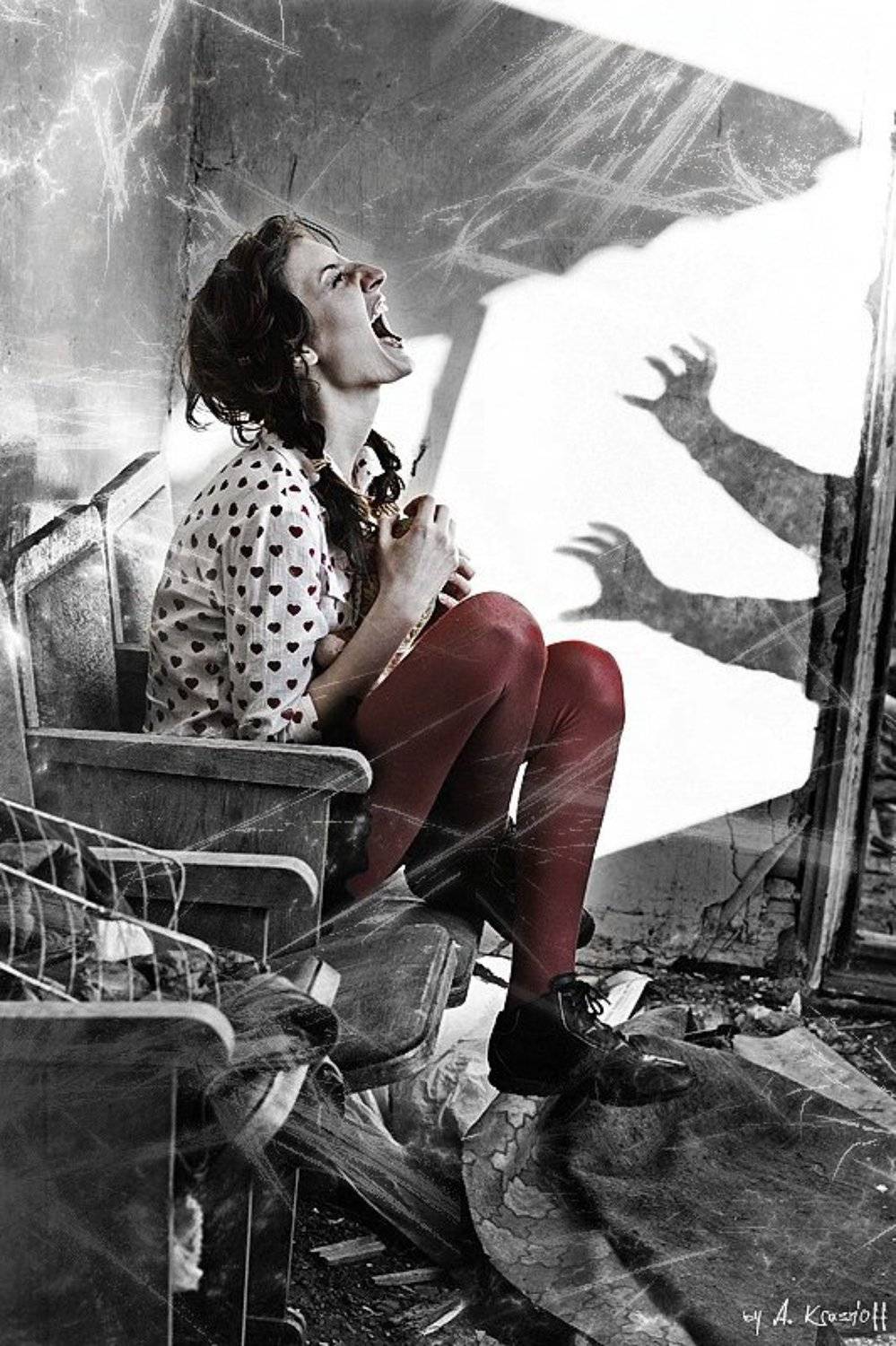 девушка, крик, жертва, тень, руки, scream, A.Krasnoff