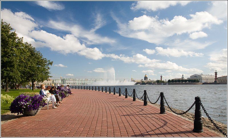 питер, петербург, стрелка, нева, фонтан, небо, облака погожий вечер... фото превью