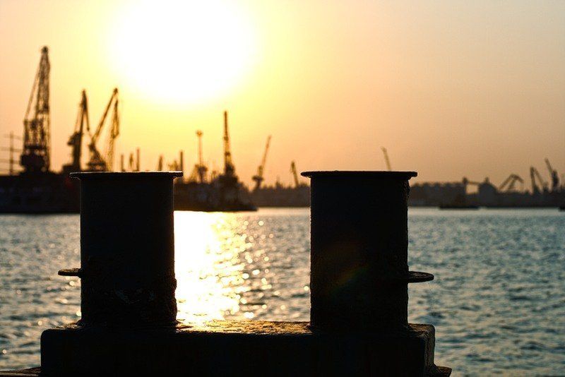 одесса, порт, причал, закат Желток фото превью