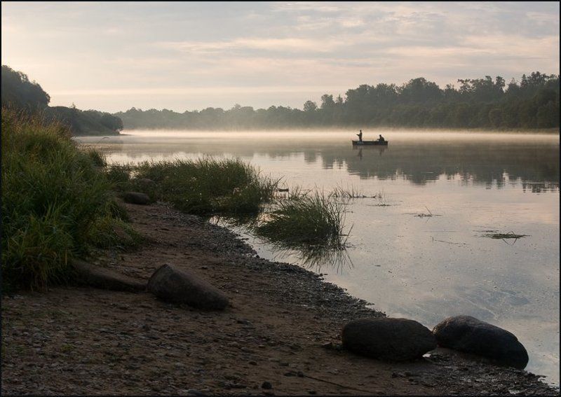 старая ладога, сопки, волхов, рыбак, утро, рассвет, туман  фото превью