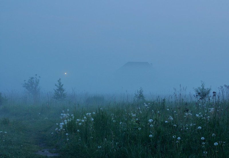 туман, речка, закат Туманный вечер фото превью