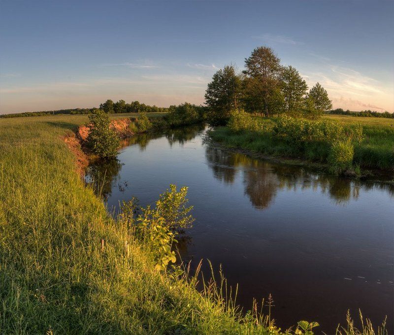 вечер, лето, река теплый вечер фото превью