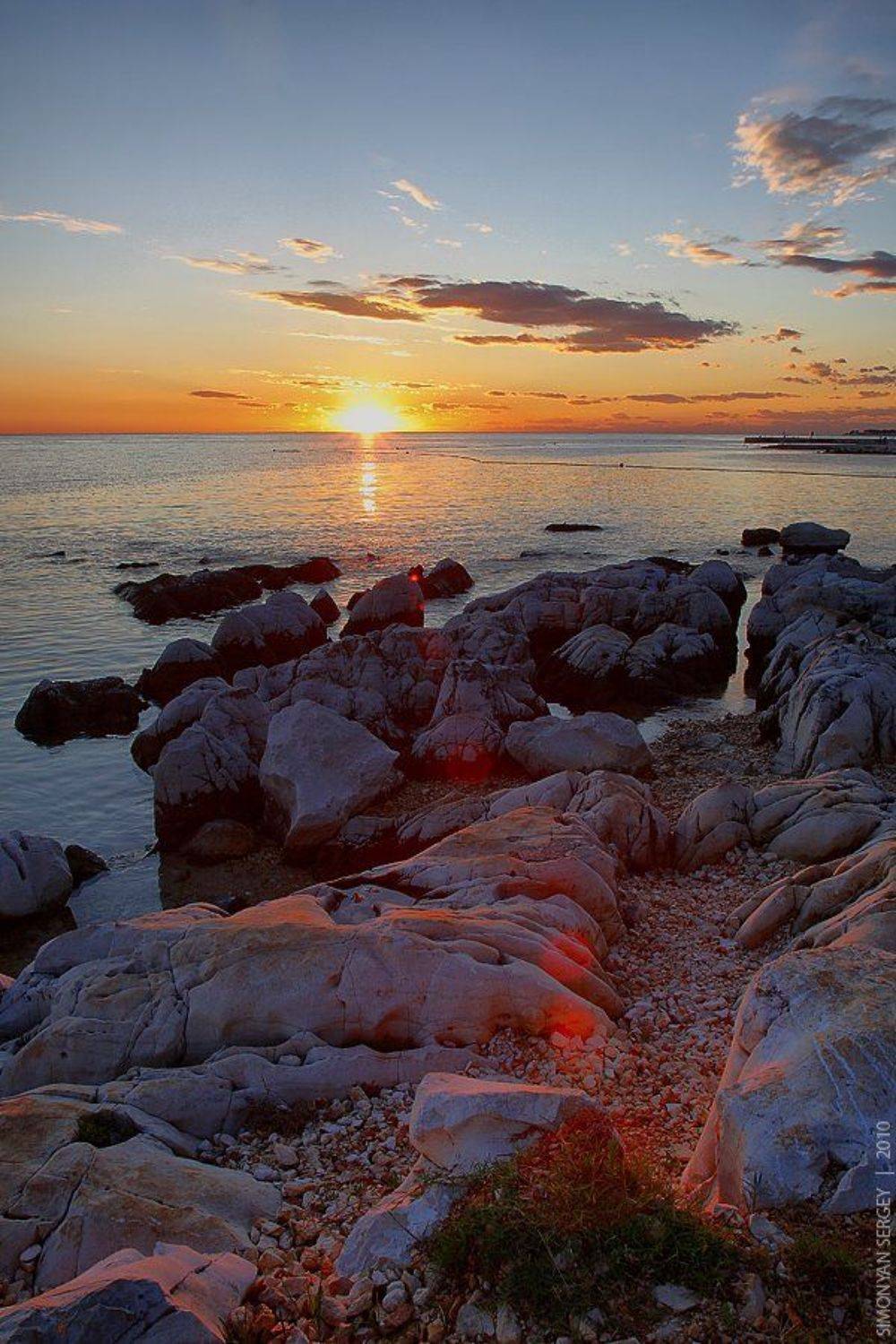 Берег, Европа, Закат, Море, Облака, Солнце, Хорватия, Симонян Сергей