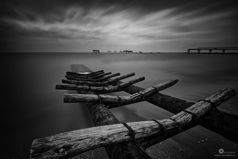 blue, hour, sky, sea, shabla, bulgaria, The blue hour in B&W фото превью