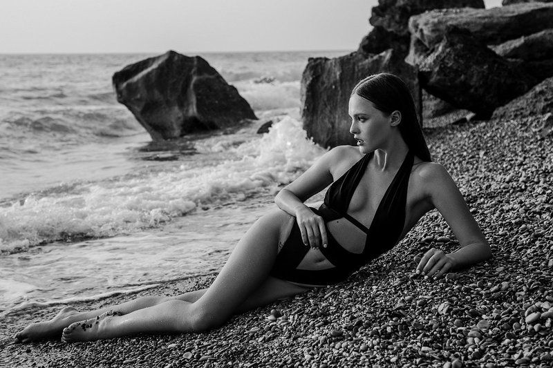 море, девушка, чб, купальник, сьемка, model, crimea, sea, bw, blackwhite, fashionphoto, fashion, photo, beauty, *** фото превью