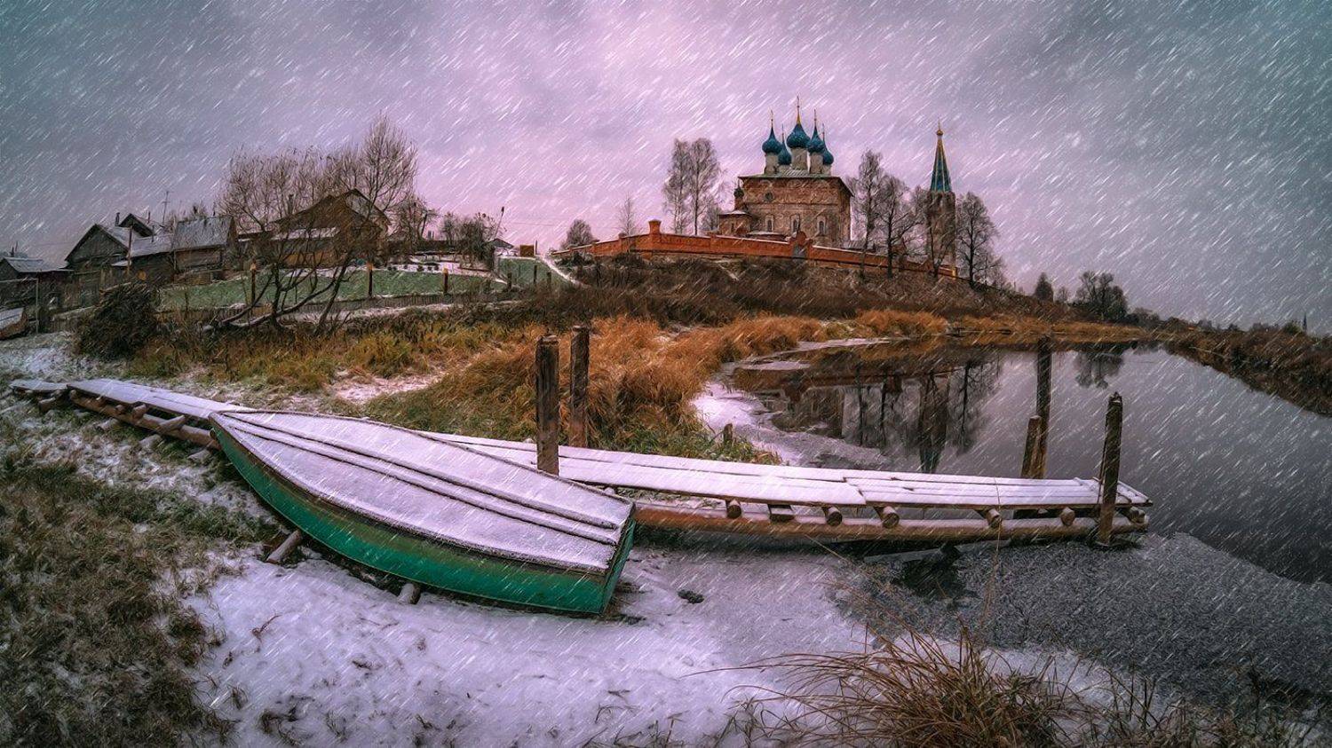дунилово, лодка, пейзаж, река, ноябрь, Олег Белый