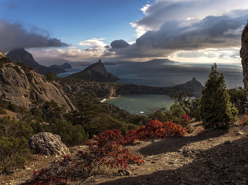 крым, новый свет, мыс, капчик, гора, караул-оба, пейзаж, панорама, небо, облака, закат, рассвет, море, камни,горы, Новый Свет - Крым фото превью