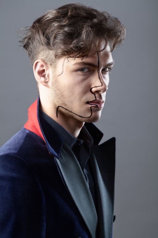 boy, portrait, studio, blue  фото превью