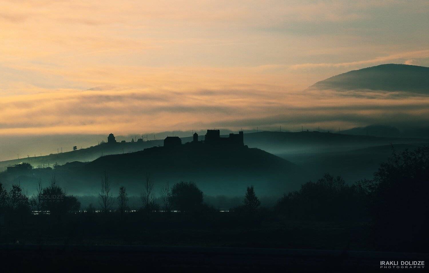 morning, fog, landscape, church, silluette, colors,, ირაკლი დოლიძე