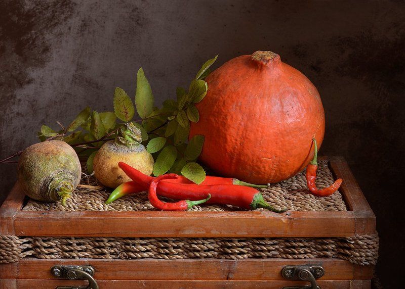 календарь, ноябрь, натюрморт Про старую репку, тыкву и перец фото превью