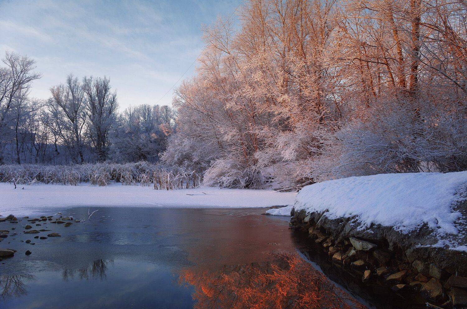 зима,снег,лед,озеро,рассвет,деревья, Попрошаев Сергей