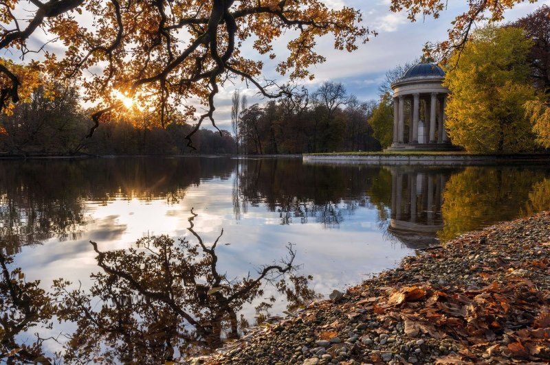 осень, пейзаж, германия, мюнхен, autumn, reflection, autumn colors, leaves miror, sunset  фото превью