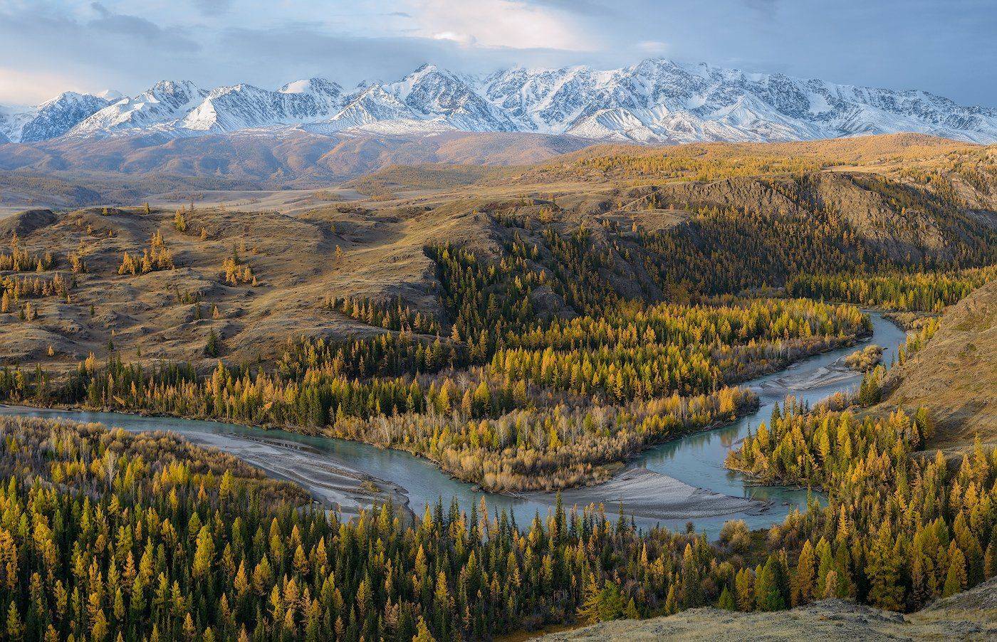 пейзаж, алтай, осень, утро, рассвет, река, лес, горы, Dmitriy  Baginskiy