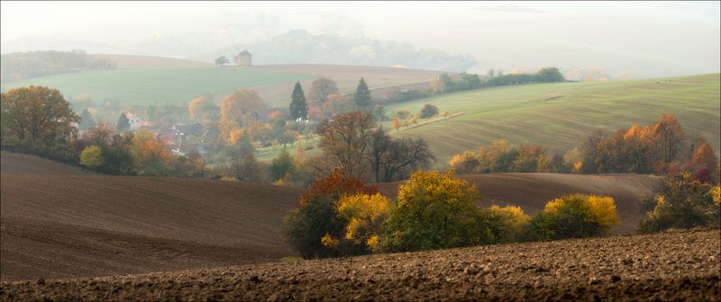 Чехия, Южная Моравия, осень панорама, утро, туман, идиллия, rural, South Moravian, Morava, autumn, мельница, Утренняя идиллия фото превью