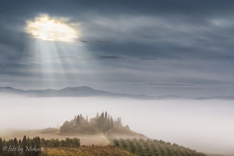 пейзаж, путешествия, тоскана, италия, sunrise,landscape villa Belvedere. Toscana.  фото превью
