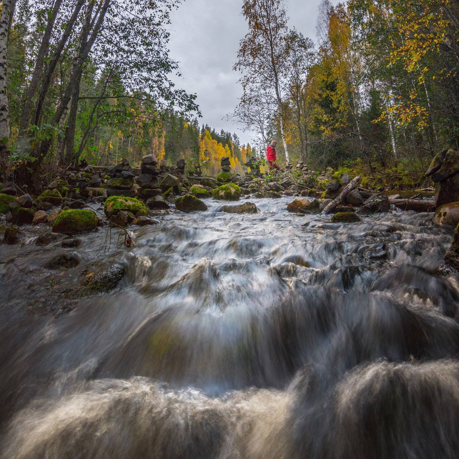природа, карелия, осень, вода, рука, длинная выдержка, листья, Михаил Проскалов