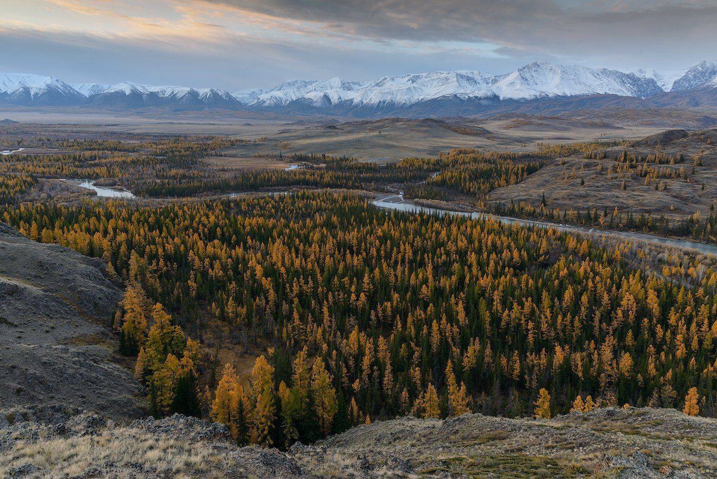 пейзаж, осень, утро, степь, река, горы,алтай, Dmitriy  Baginskiy