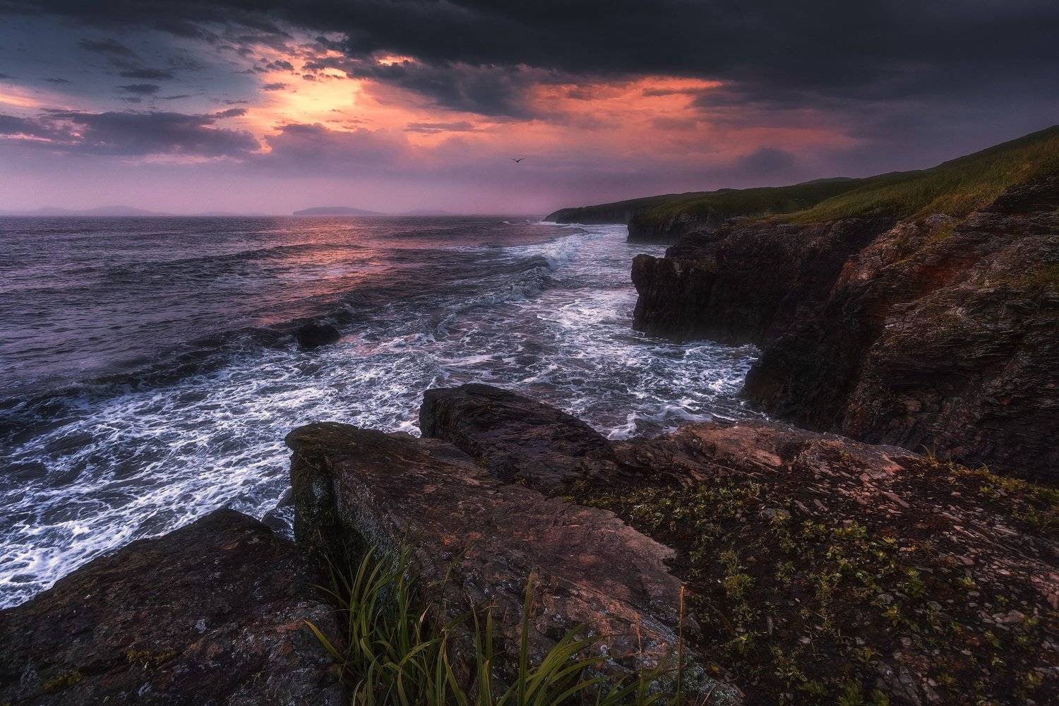море, вечер, волны, скалы, Андрей Кровлин