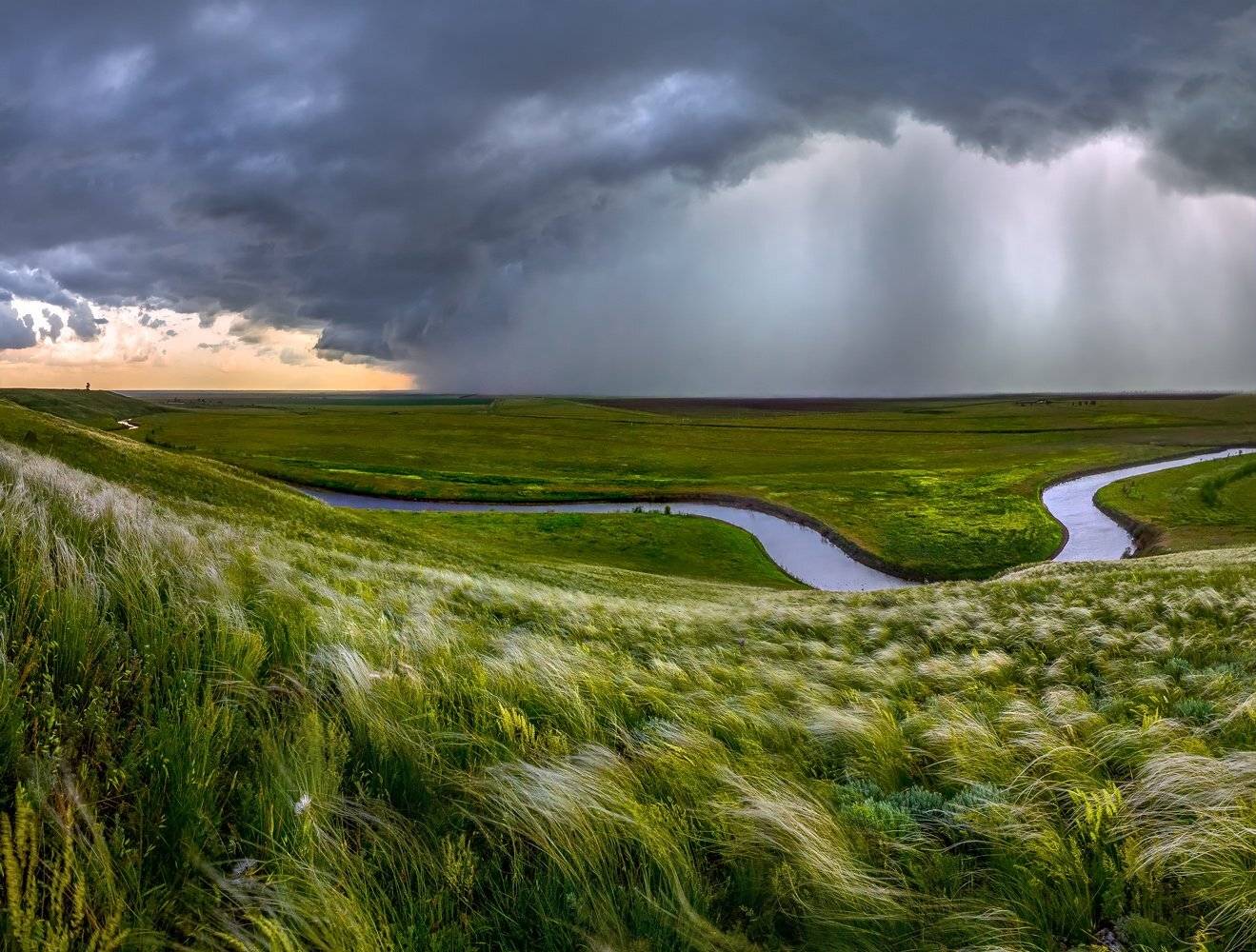 ставропольский край, ковыль, гроза, река айгурка, весна, тучи, степь, ливень., Лашков Фёдор