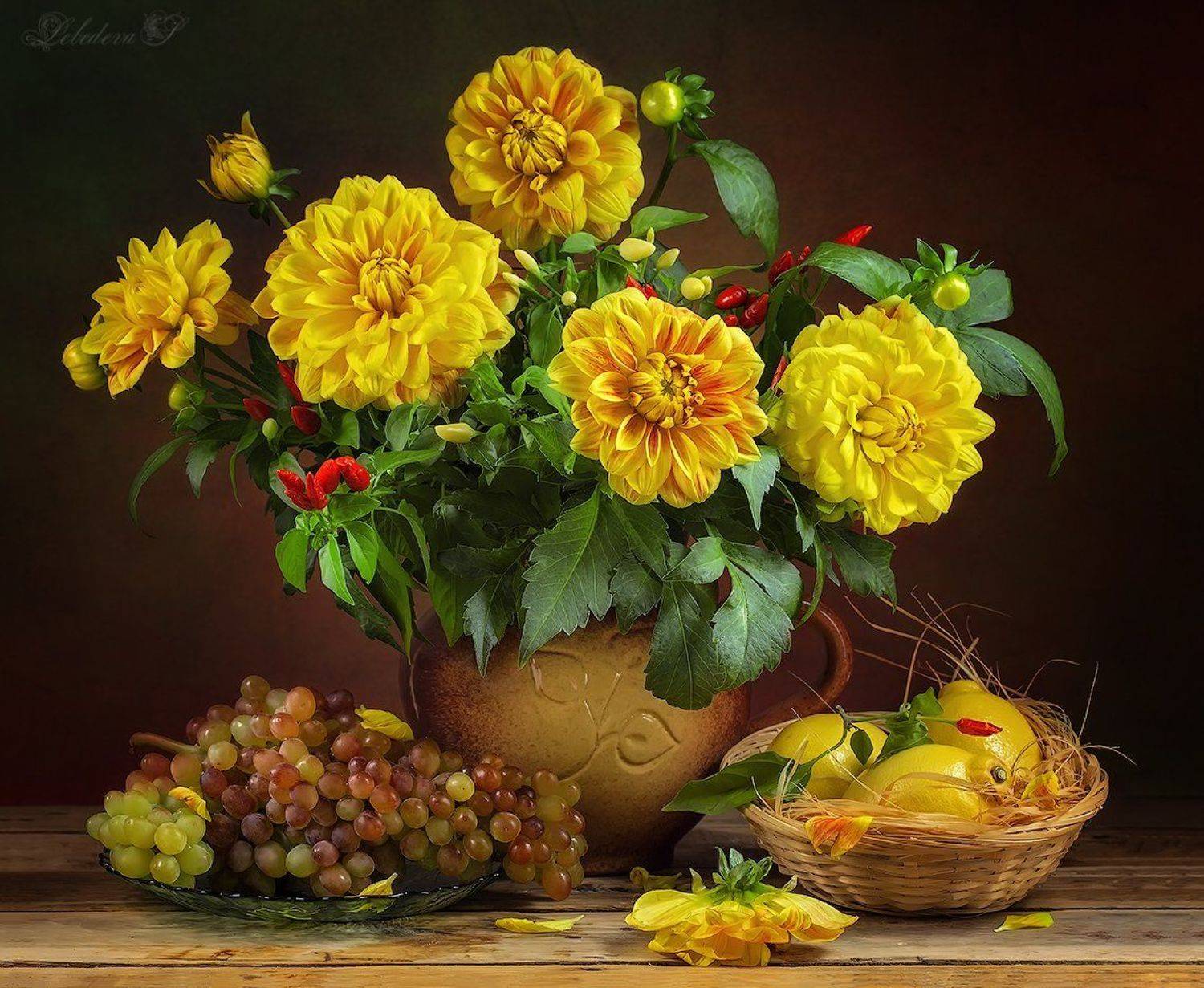 георгины,цветы,букет,фрукты, Светлана Л.