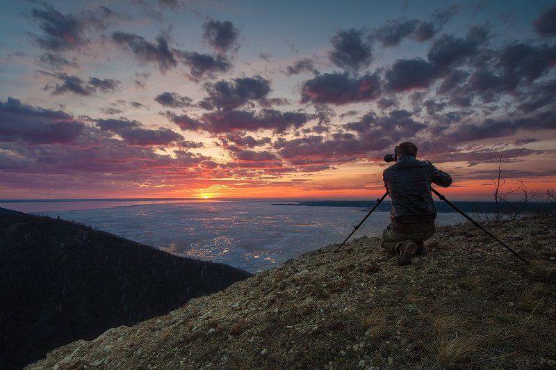 фотограф, закат, небо, краски, волга, весна  фото превью