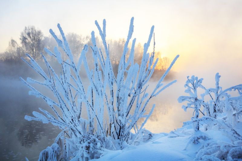 среднеуральск, урал, средний урал, река, зима, рассвет, закат Морозное утро фото превью