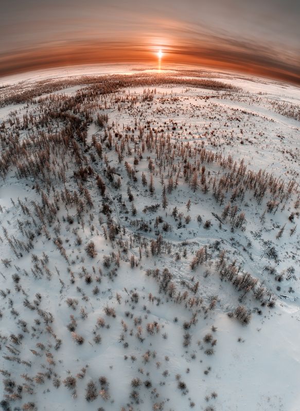 ямал, пейзаж, закат, дрон, phantom, земля, новыйуренгой, уренгой, тундра, россия Закат над лесотундрой фото превью
