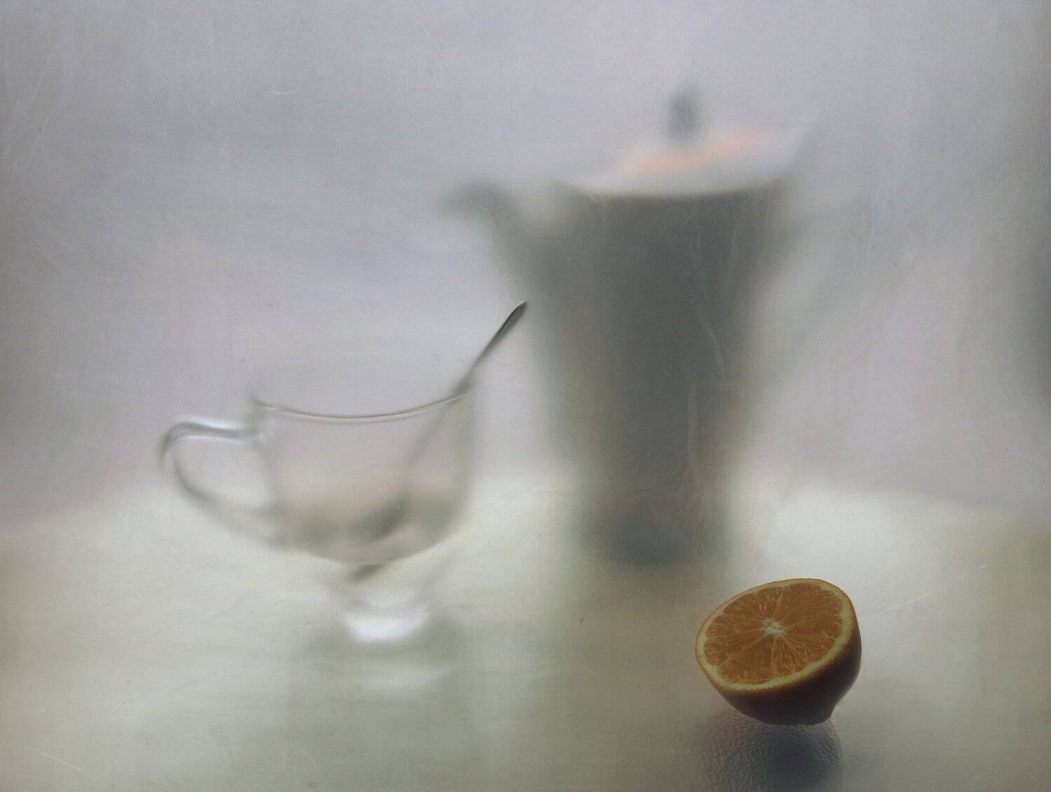 лимон, вода, чашка, ложка, чайник, зима, натюрморт, арт, Елена