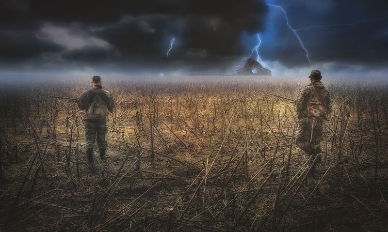 field, sky, water, blue ,light, clouds, art, lightning, storm, barn, farm hunters lightning.. фото превью